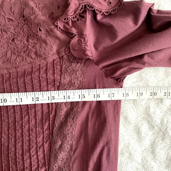 Anthropologie Tiny Burgundy Red Long-Sleeve Crescent Ruffled Lace Top S - Picture 8 of 8